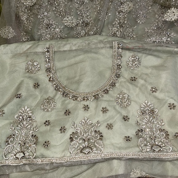 Heavy Designer Semi-Stitched Sage Green Lehenga - Picture 4 of 8